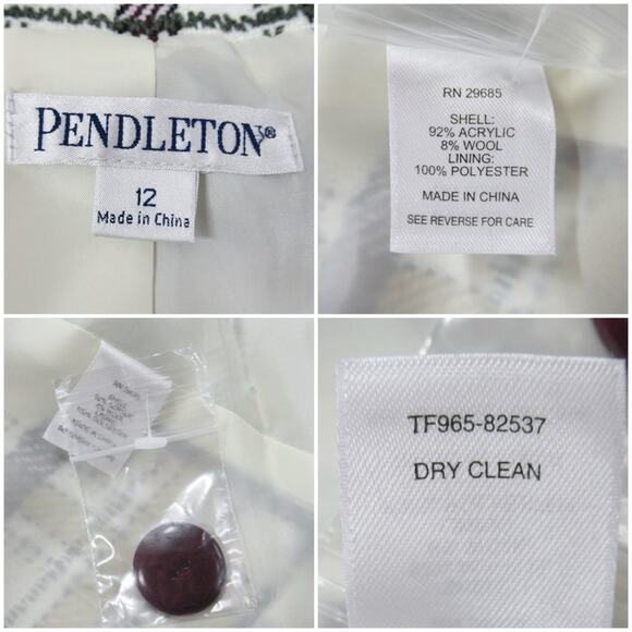 PENDLETON Plaid Tweed Jacket Double Breasted Fringe Trim Women’s Size 12 - Picture 10 of 10
